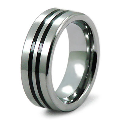 Tungsten Carbide Double Black Stripe Wedding Ring