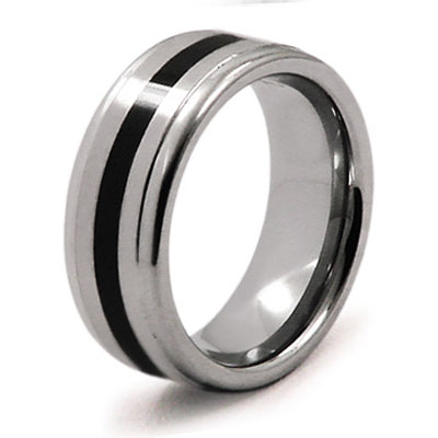 Tungsten Black Enamel Stripe Band
