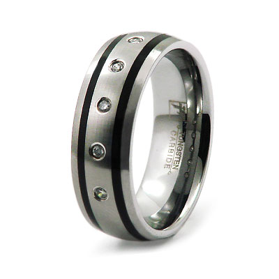 5 Bezel Set Diamond Tungsten Wedding Ring