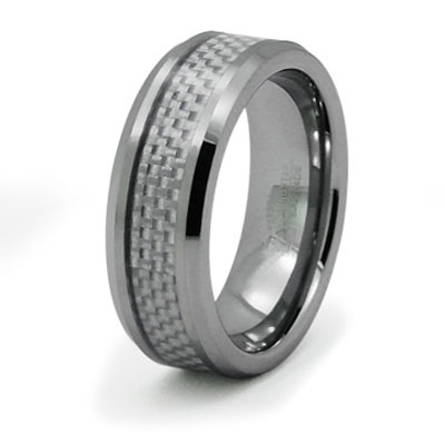 White Carbon Fiber Inlay Tungsten Band