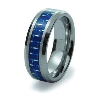 Tungsten Blue Carbon Fiber Inlay Ring