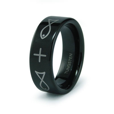 Black Tungsten Wedding Bands   on Christian Themed Black Tungsten Wedding Band For Him Or Her