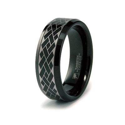 Weave Pattern Laser Engraved Black Tungsten Band