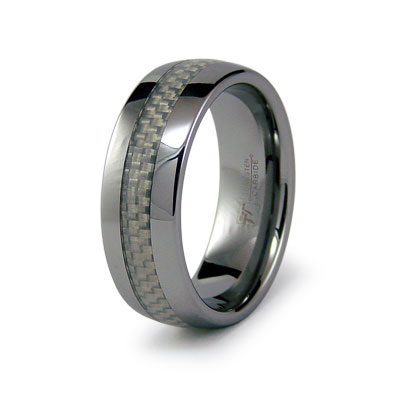 Tungsten White Carbon Fiber Inlay Ring