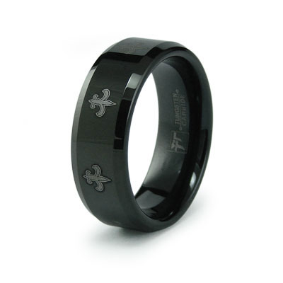 Black Tungsten Fleur de Lis Pattern Band
