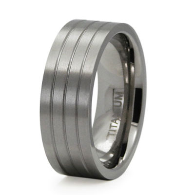 4 Row Flat Brush Finish 8mm Titanium Ring