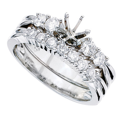 Round Diamond Wedding Set 14k White Gold Setting 0.64ctw