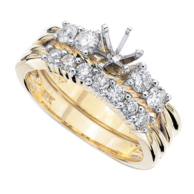 Round Diamond Wedding Set 14k Yellow Gold Setting 0.64ctw