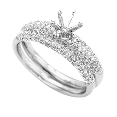 Round Diamond Wedding Set 14k White Gold Setting 0.49ctw