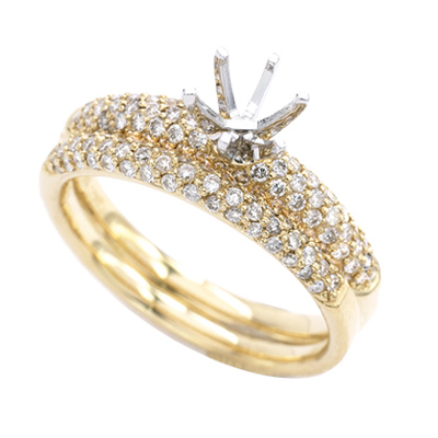 14k Round Diamond Wedding Set Yellow Gold Setting 0.49ctw