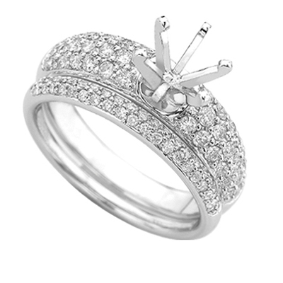 14k White Gold Wedding Set Round Diamond Ring Setting 0.71ctw