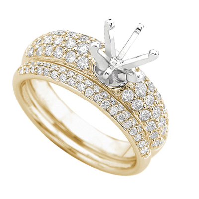 14k Yellow Gold Round Diamond Wedding Set Semi Mount 0.71ctw
