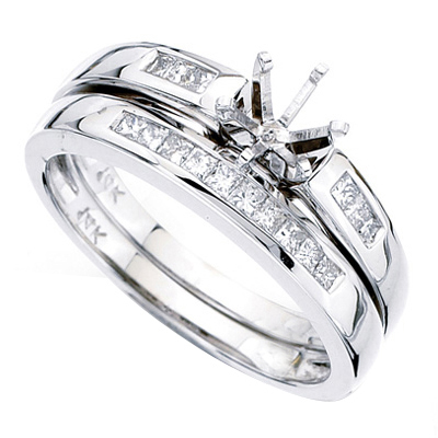14k White Gold Princess Diamond Wedding Set Setting 0.24ctw
