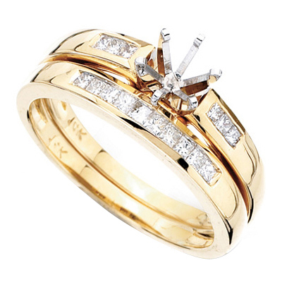 14k Yellow Gold Princess Diamond Wedding Set Mount 0.24ctw