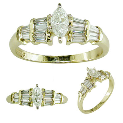 14k Yellow Gold Marquise Diamond Engagement Ring 0.95ctw marquise diamond engagement rings