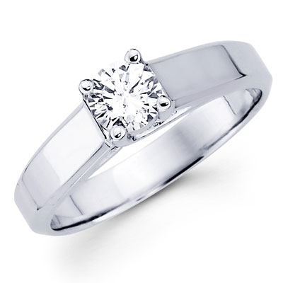 14K White Gold Round Diamond Solitaire Rings