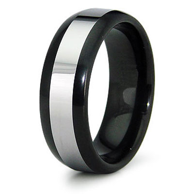 8mm Inlay Black Tungsten Wedding Band