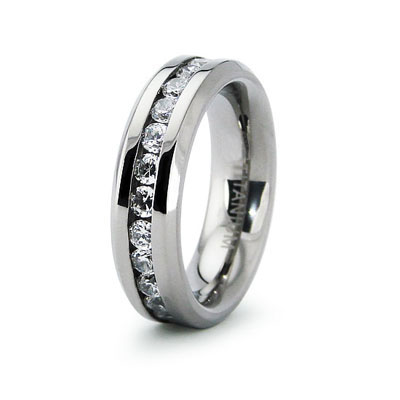 Channel Set Eternity Titanium CZ Wedding Band
