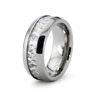 Womens Titanium Wedding Rings on Baguette Cz Channel Set Titanium Wedding Ring