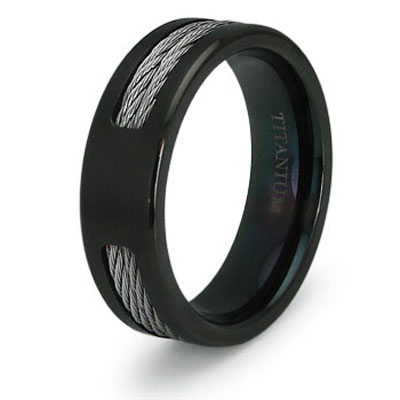 Double Cable Inlay Black Titanium 7mm Ring