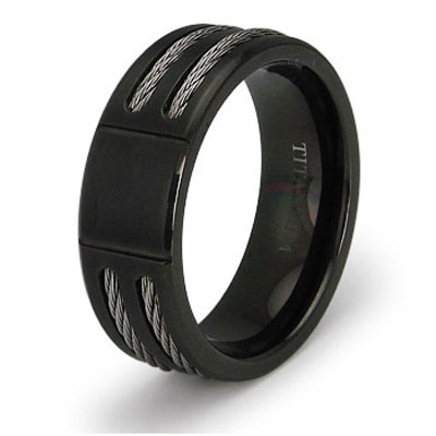 Double Cable Inlay Grooved Black Titanium Band