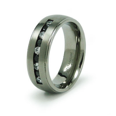 Black and White CZ Channel Set Titanium Ring