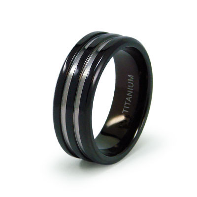 Black Titanium Wedding Rings on Black Titanium Groove 8mm Wedding Ring