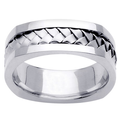 Cornered Edge Braid 14K White Gold Wedding Ring