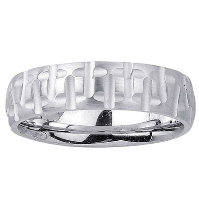 Cross Pattern 14K White Gold Wedding Band