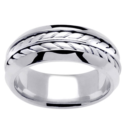 8mm Wheat Braid 14K White Gold Wedding Band