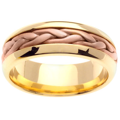 14K 7mm Two Tone Rose and Yellow Gold Wedding Band