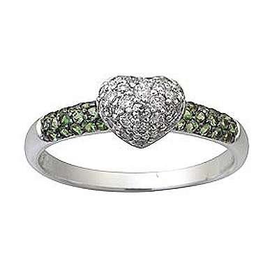 Diamond Heart and Green Garnet Ring