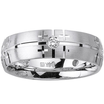 Diamond Bezel Cross Design 14K White Gold Wedding Band Diamond Bezel Cross Design 14K White Gold Wedding Band