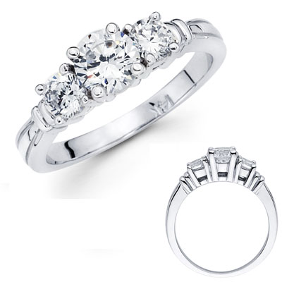Three Stone Diamond 14K White Gold Engagement Ring 0.80 ctw