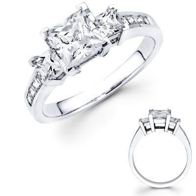3 Princess Diamond with Side Diamond 14K Engagement Ring-0.95ctw
