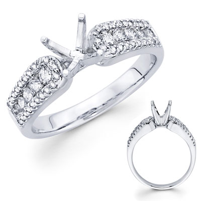 18KW Diamond Engagement Ring with Round Micro Pave 0.47Ct