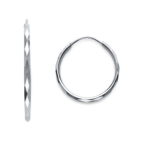 Faceted Endless Small Hoop Earrings - 14K White Gold 1.5mm x 0.67 inch
