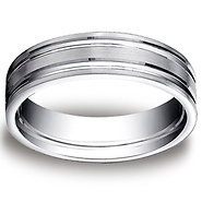 6mm Flat Striped Comfort Fit 14K White Gold Benchmark Wedding Ring