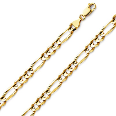 6mm 14K Yellow Gold Men's Figaro Link Chain Necklace 18-30in
