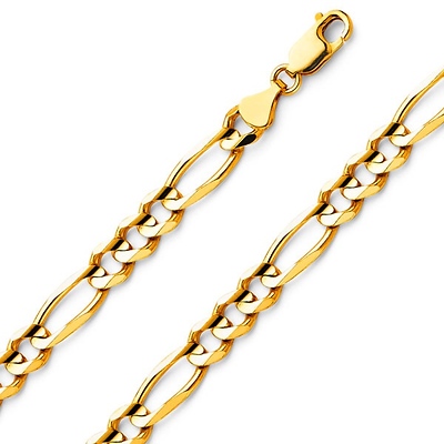 7mm 18K Yellow Gold Men's Figaro Link Chain Necklace 20-24in
