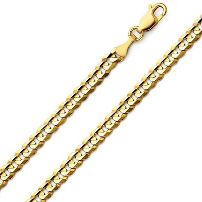 4.8mm 14K Yellow Gold Concave Curb Cuban Link Chain Necklace 18-30in