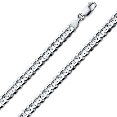 6mm 18K White Gold Men's Concave Curb Cuban Link Chain Necklace 16-30in