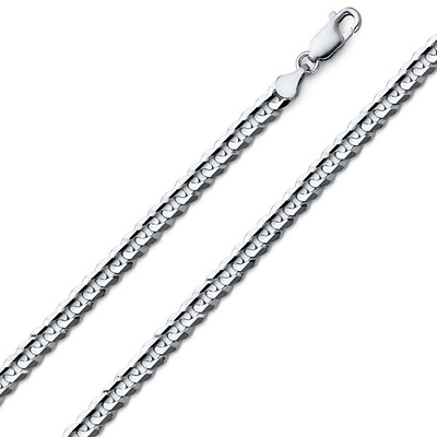 4mm 14K White Gold Men's Concave Curb Cuban Link Chain Necklace 16-30in
