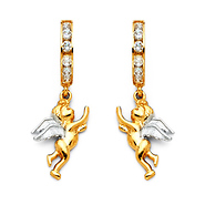 14K Two-Tone Gold CZ Angel Huggie Earrings