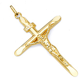 Large Tapered Crucifix Pendant in 14K Yellow Gold - Classic