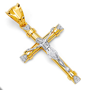 Large Trinity CZ Crucifix Pendant in 14K Two-Tone Gold