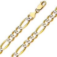 8.5mm 14K Two Tone Gold Men's Pave Figaro Link Chain Necklace 22-26in