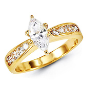Tapered Marquise-Cut CZ Engagement Ring in 14K Yellow Gold