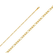 2.5mm 14K Yellow Gold Pave Figaro Link Chain Bracelet 7in