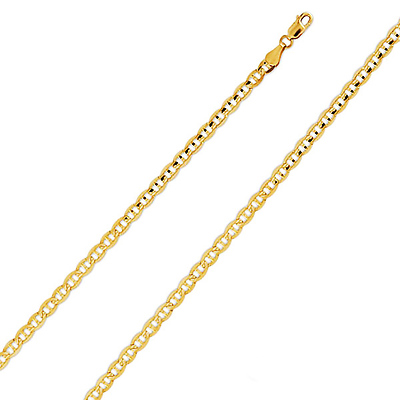 4mm 14K Yellow Gold Men's Concave Mariner Chain Bracelet 7.5in